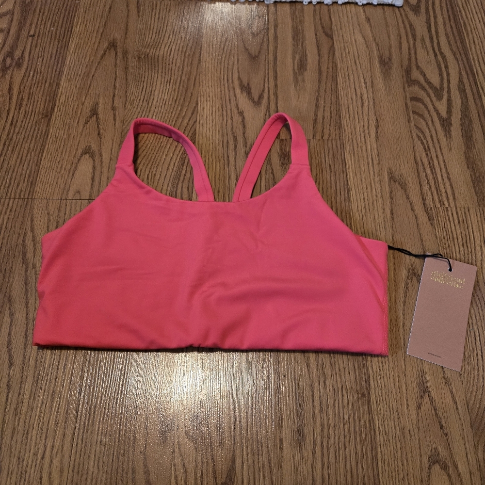 Girlfriend Collective Vibrant Coral Red Pink Sports Bra Yoga Gym Active L New